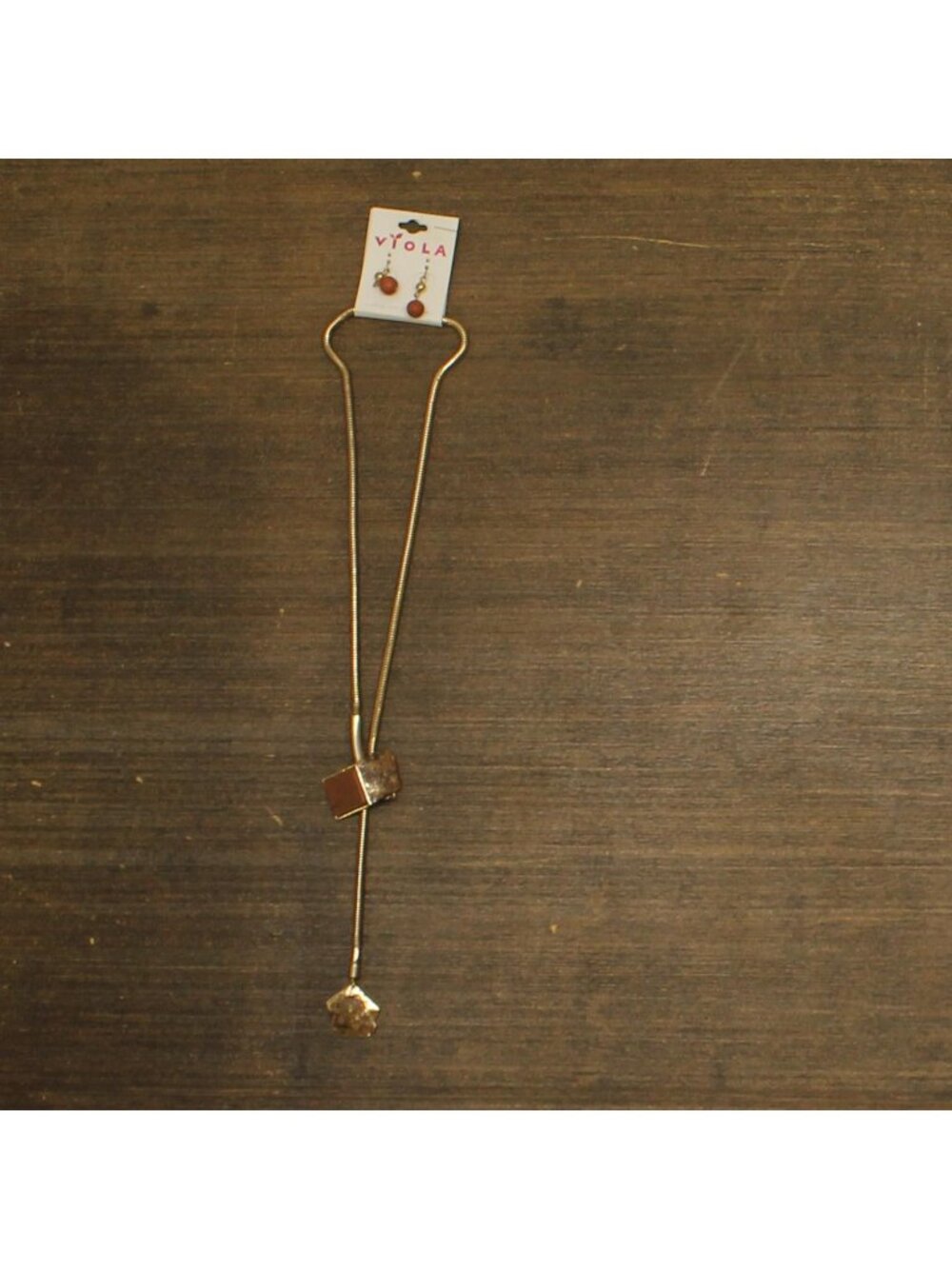 NWT Viola Statement Lariat Necklace & Dangle Earring Set Gold / Brown